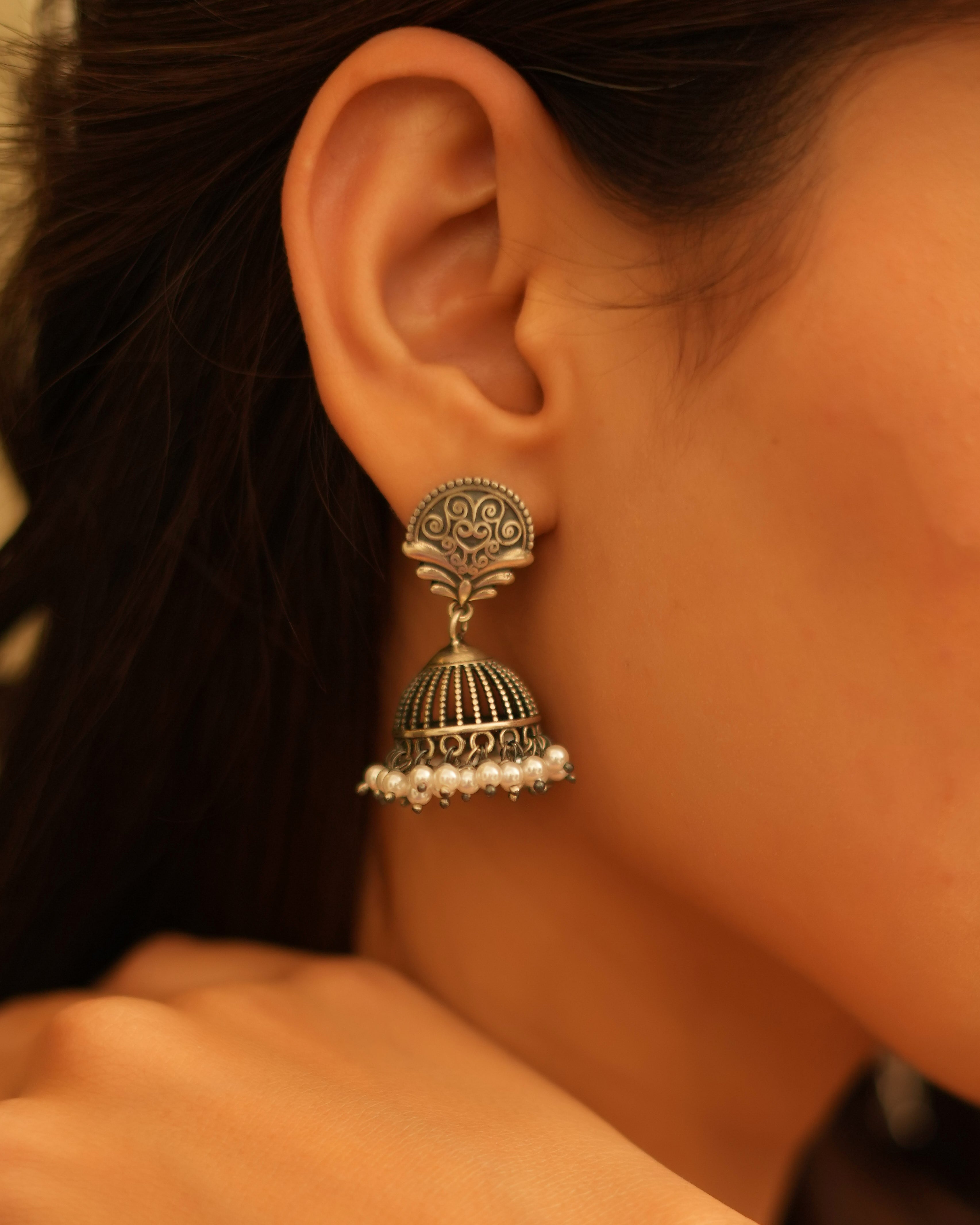 Classic Oxidised Silver jhumki
